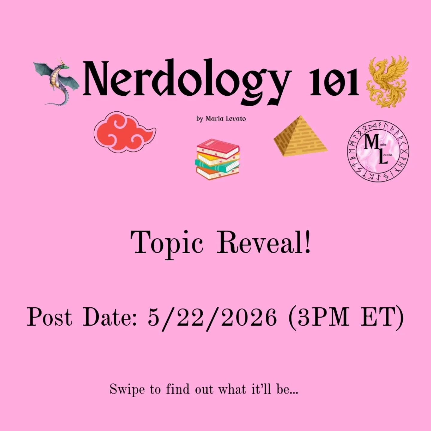 Nerdology 101 Topic Reveal
Post Date: 5/22/2026 at 3PM EST
Topic: Experimenting

Join me on Nerdology 101 where I'll be talking about a new project I've started as a little genre experiment. Until now, I've always written Romantasy, but in this new p