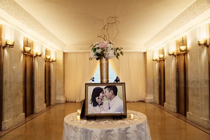 21.-Rookery-Wedding.-Kevin-Le-Photography.-Sweetchic-Events.-Vale-of-Enna.-Guest-Book-Table.-Tall-White-Hydrangea-Blush-Peonies-and-Rose-Arrangement-in-Gold-Trumpet-Vase.jpg