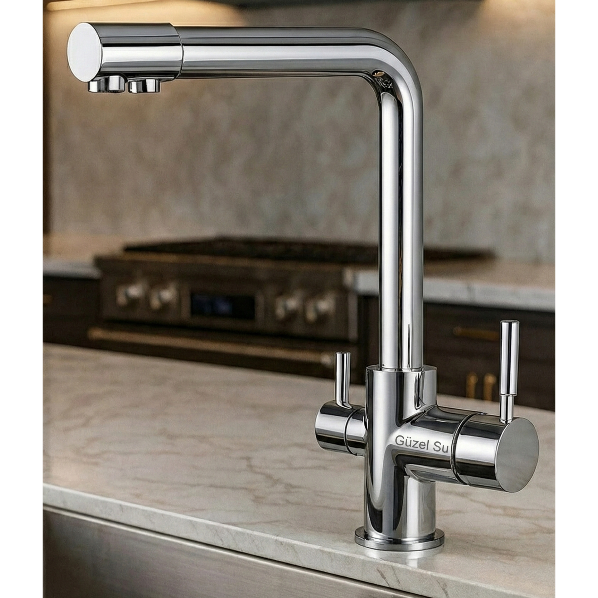 Arıtma Çıkışlı 3 Yollu Musluk Mutfak Eviye Bataryası