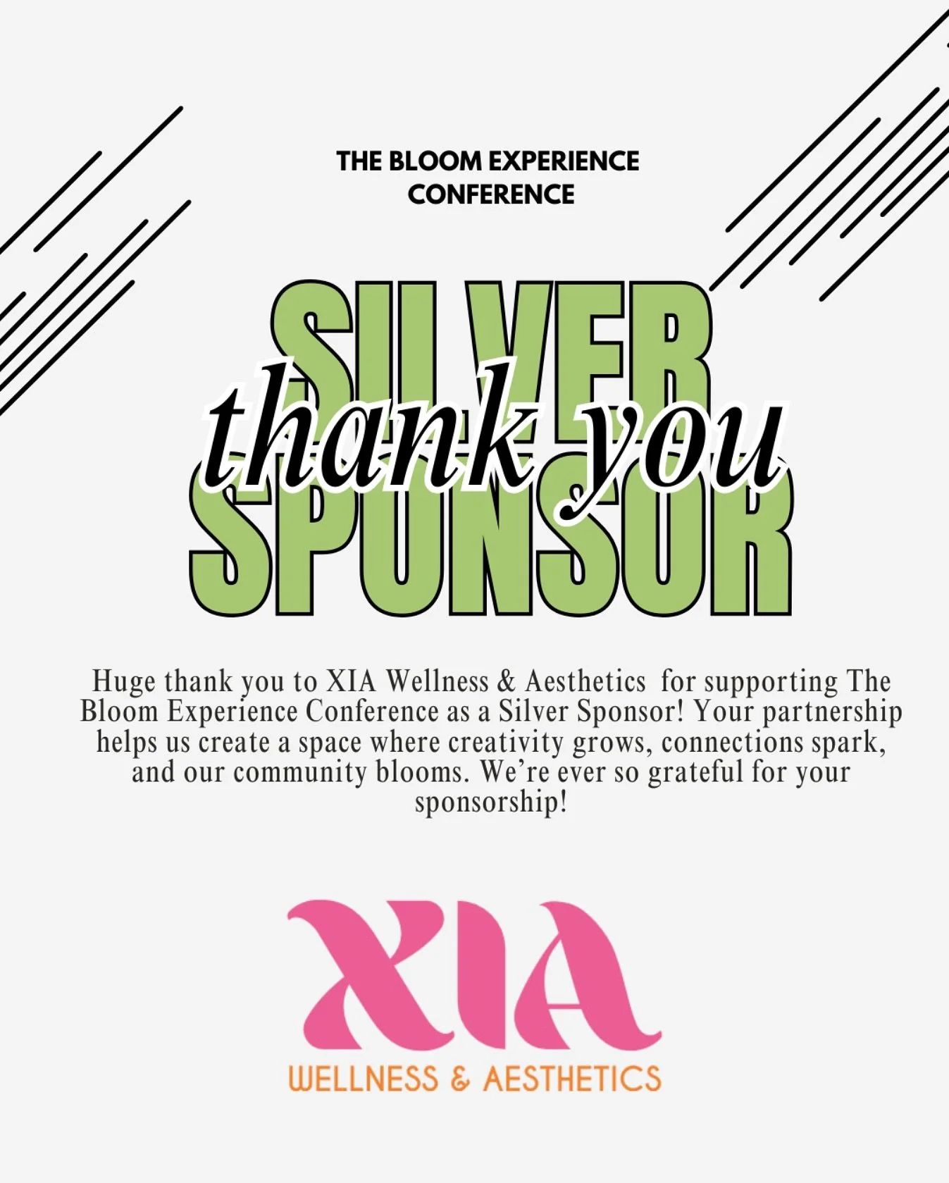 💖 Thank You, XIA Wellness &amp; Aesthetics! 💖
We&rsquo;re so thankful for XIA Wellness &amp; Aesthetics and their incredible support as a Silver Sponsor of The Bloom Experience Conference! Your partnership empowers creativity, sparks new connection