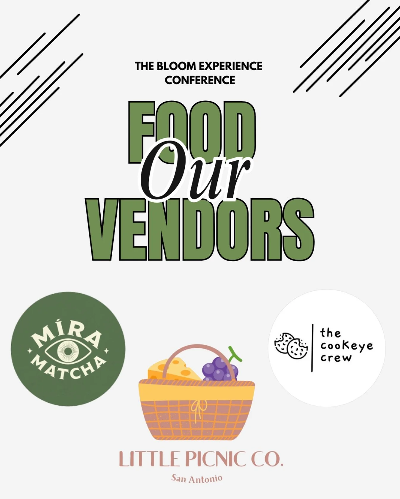 We&rsquo;re so excited to have these 3 Amazing Food Vendors at The Bloom Experience Conference!

🍵 Mira Matcha &ndash; serving up the most delicious matcha creations.
🧺 Little Picnic Co. &ndash; curating the dreamiest charcuterie experiences.
🍪 Th