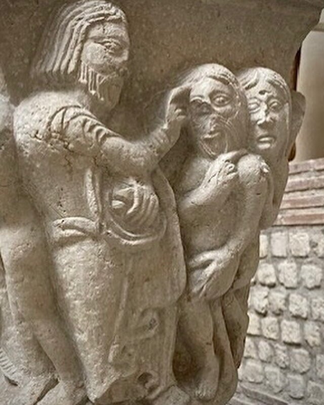 Eve in Medieval Art

At the Cluny Museum in Paris, I discovered this 8th century capital from a monastery in Catalonia (northern Spain). Here&rsquo;s God (looking Jesus-y) pointing an accusatory figure at Adam, who in turn does the same to Eve (Genes