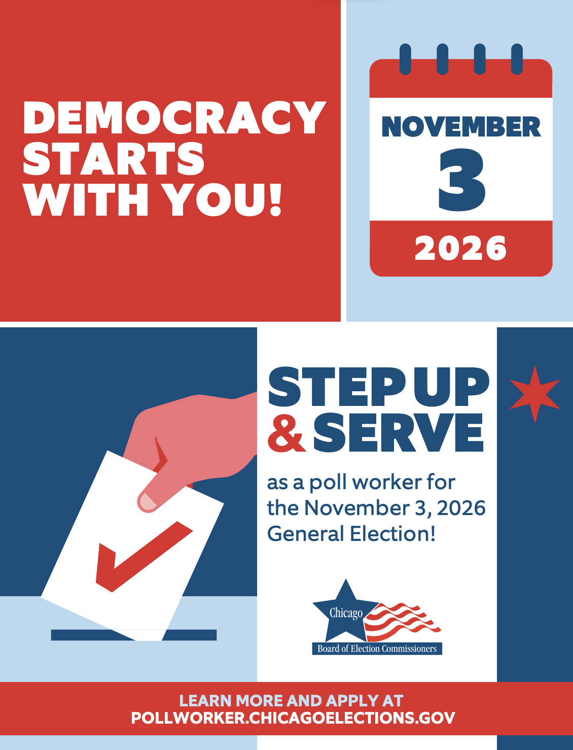 democracy starts with you be a poll worker flyer