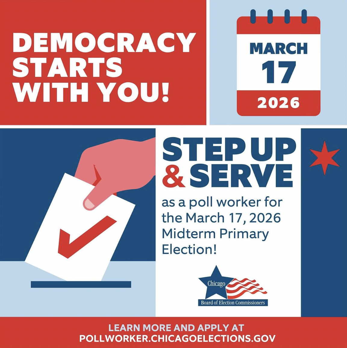 Step up and serve as poll worker for the march 17 election