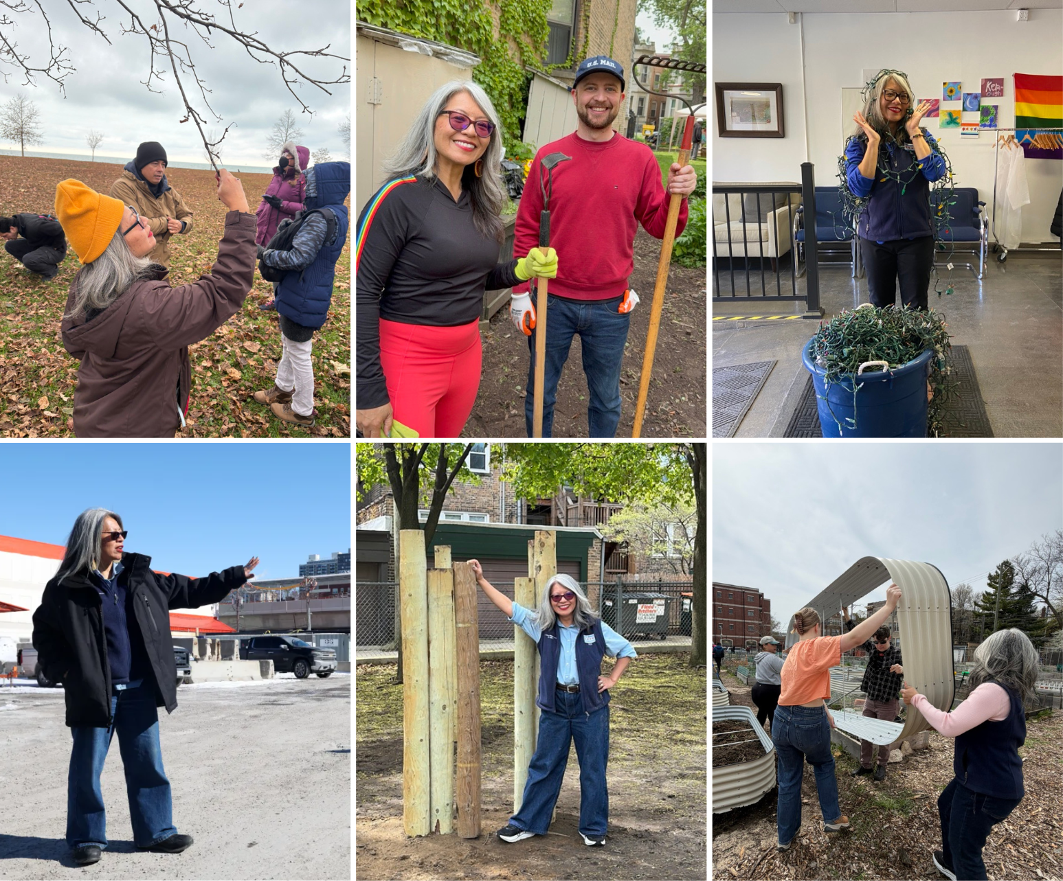 collage of 6 photos of alderwoman manaa-hoppenworth working on environmental projects in the ward