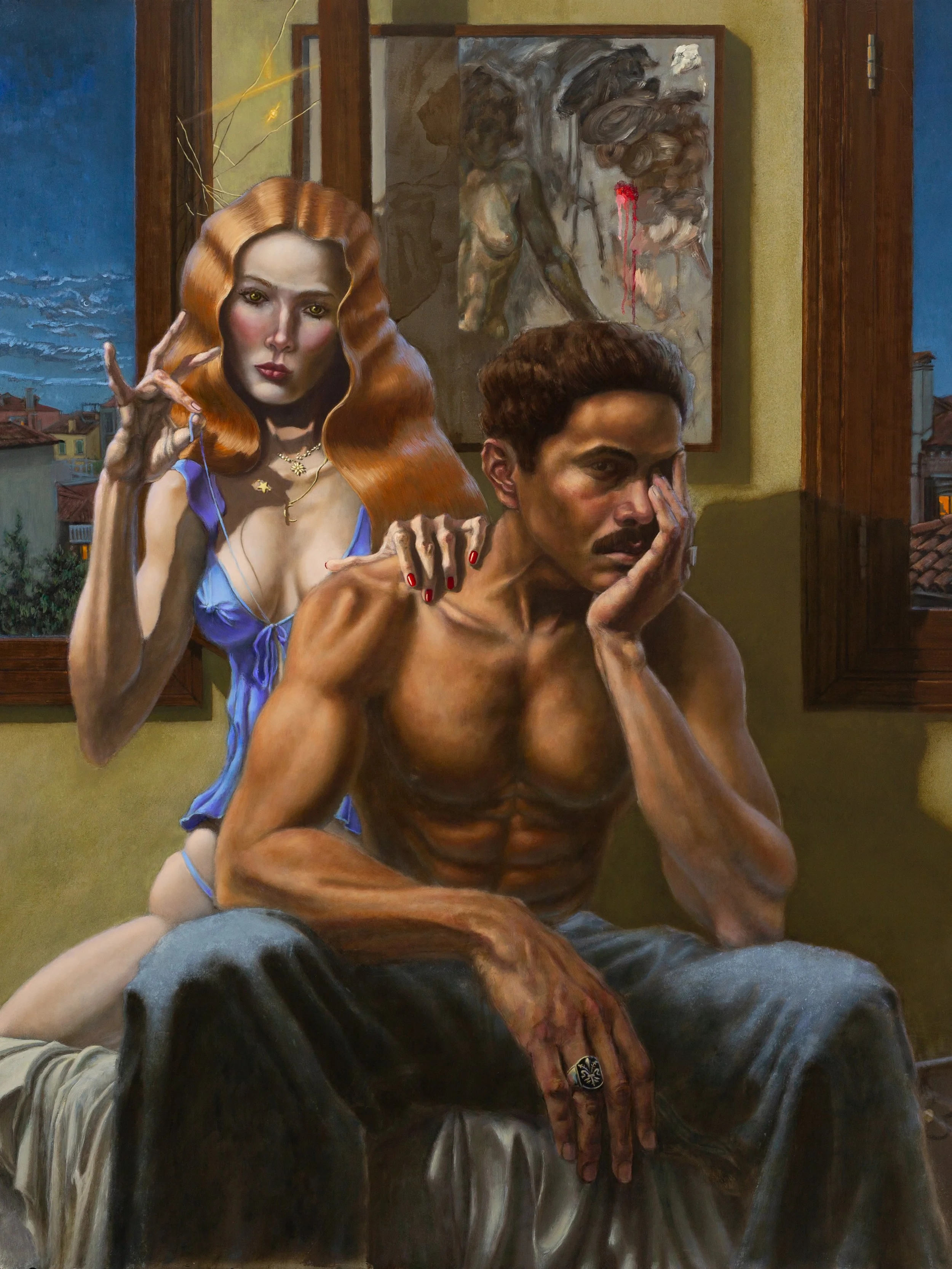 "Moonshadows and Marionettes" - 2026
Oil Paint on Aluminum - 40" x 30"