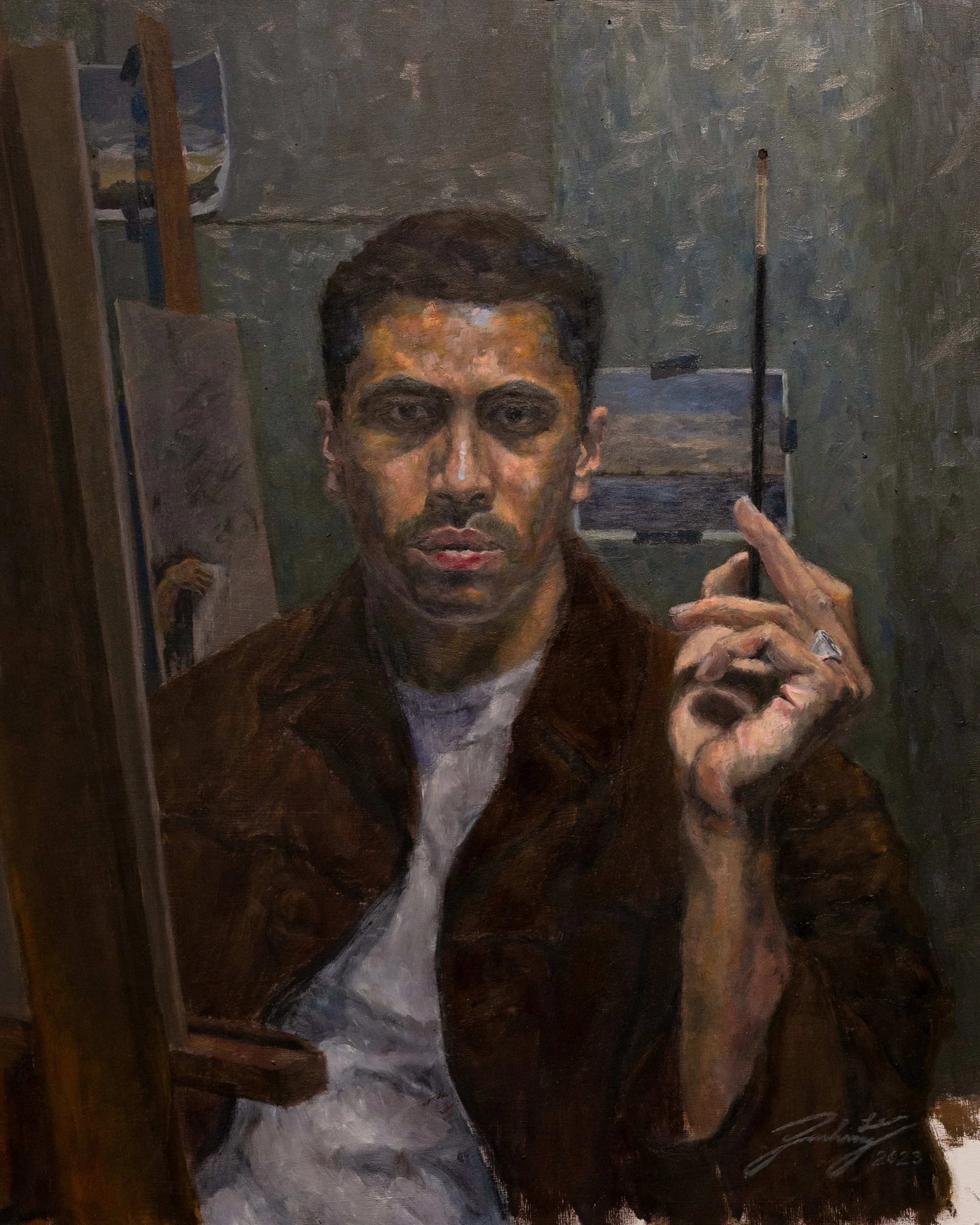 "Self Portrait - Nothing is Wrong" - 2023 - Oil Paint on Wood Panel - 20" x 16"