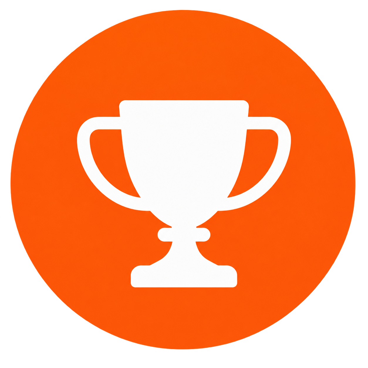 White trophy icon on an orange and red gradient circular background