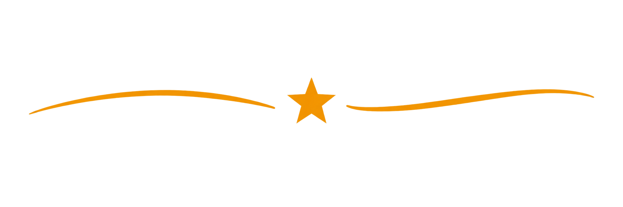 Stylized shooting star graphic with a golden star in the center, orange and yellow streaks representing a trail, on a transparent background.