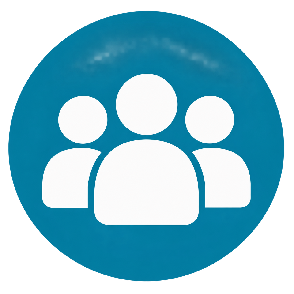 Icon of three white human figures inside a blue circle representing a group or community.