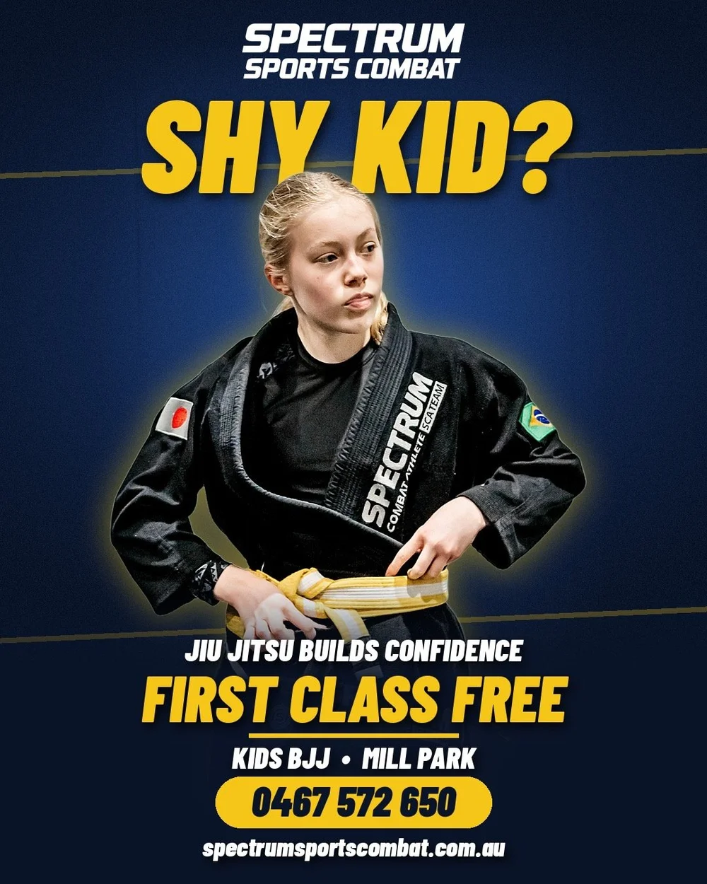 Shy kid? Jiu Jitsu builds confidence. First class free, Kids BJJ Mill Park