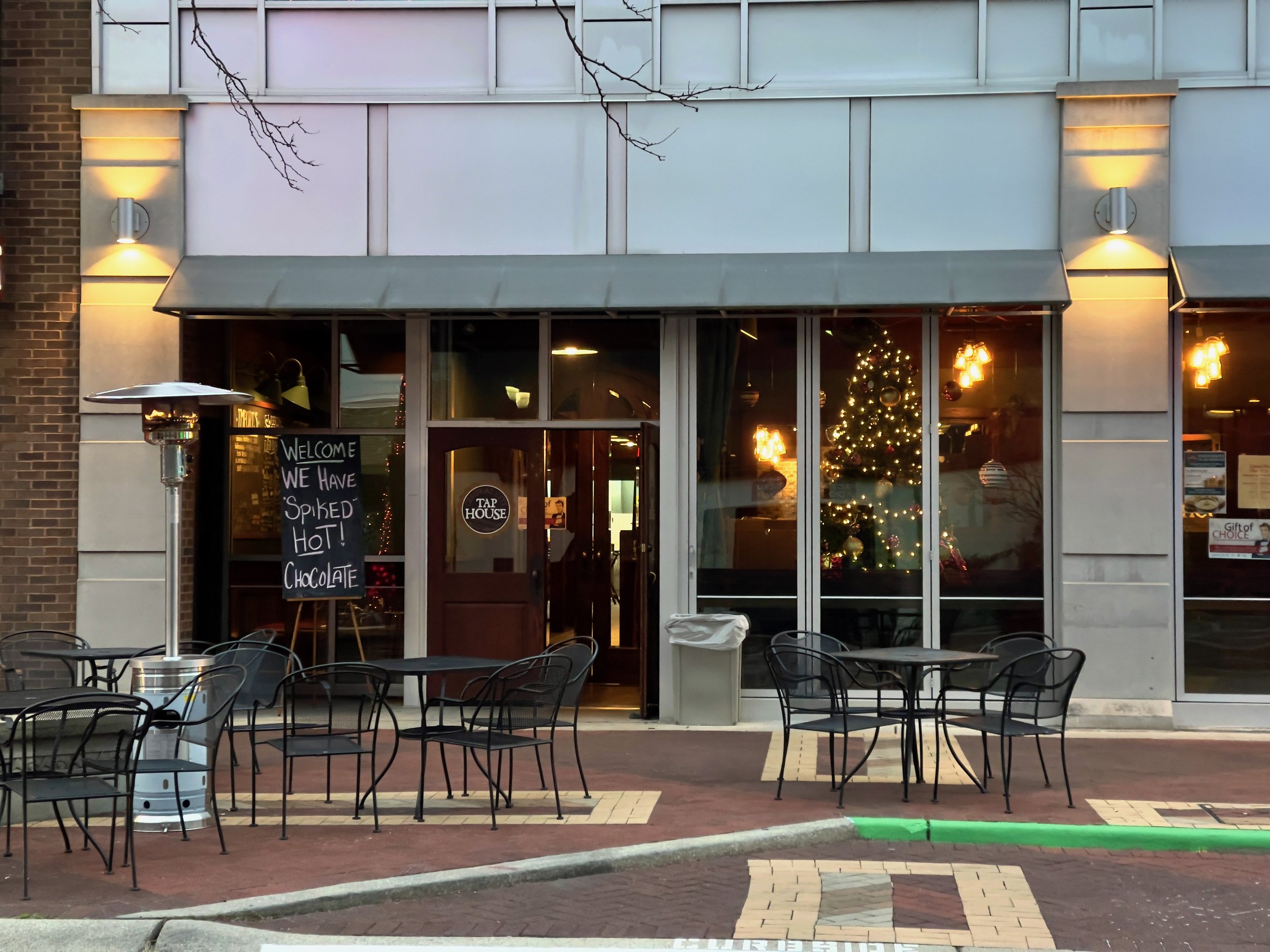 An empty patio outside Tap House on the Kalamazoo Mall on December 6, 2020.