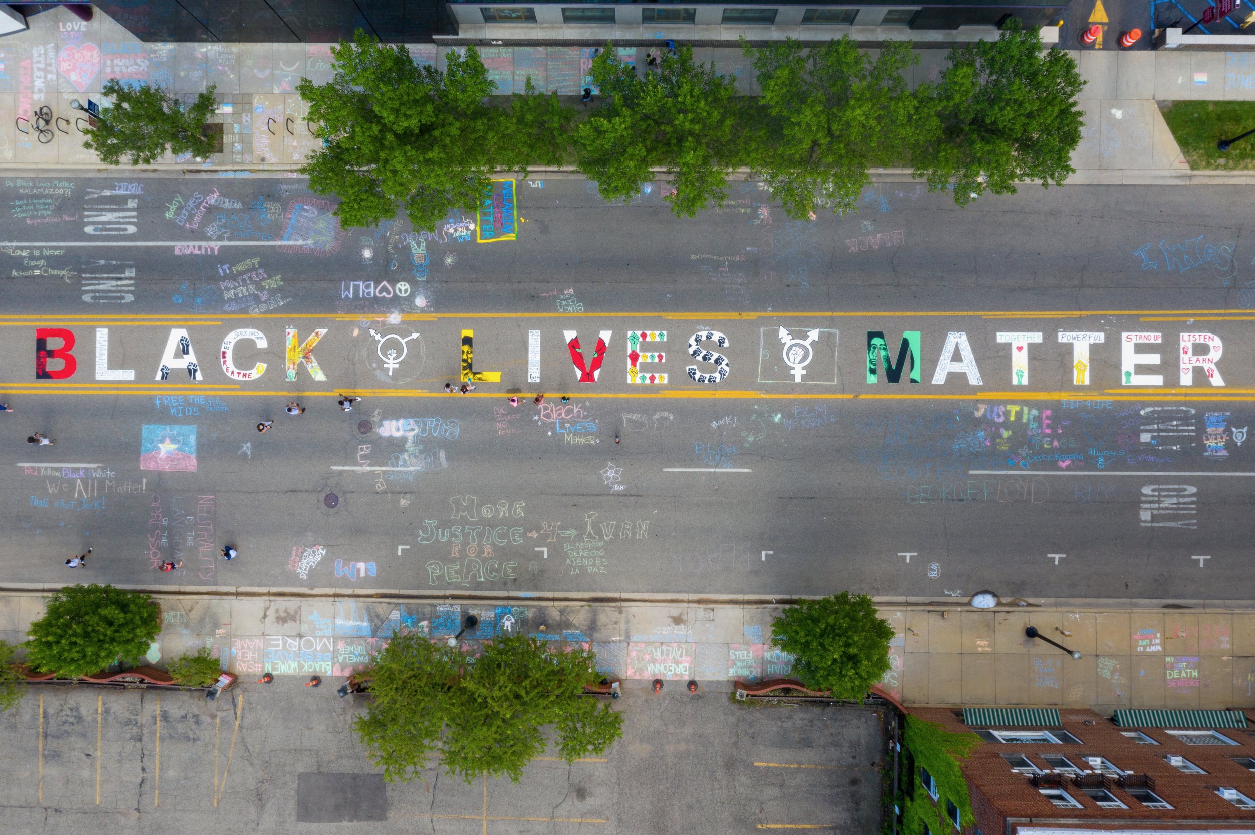 A Black Lives Matter mural was painted on Juneteenth, 2020, downtown Kalamazoo.