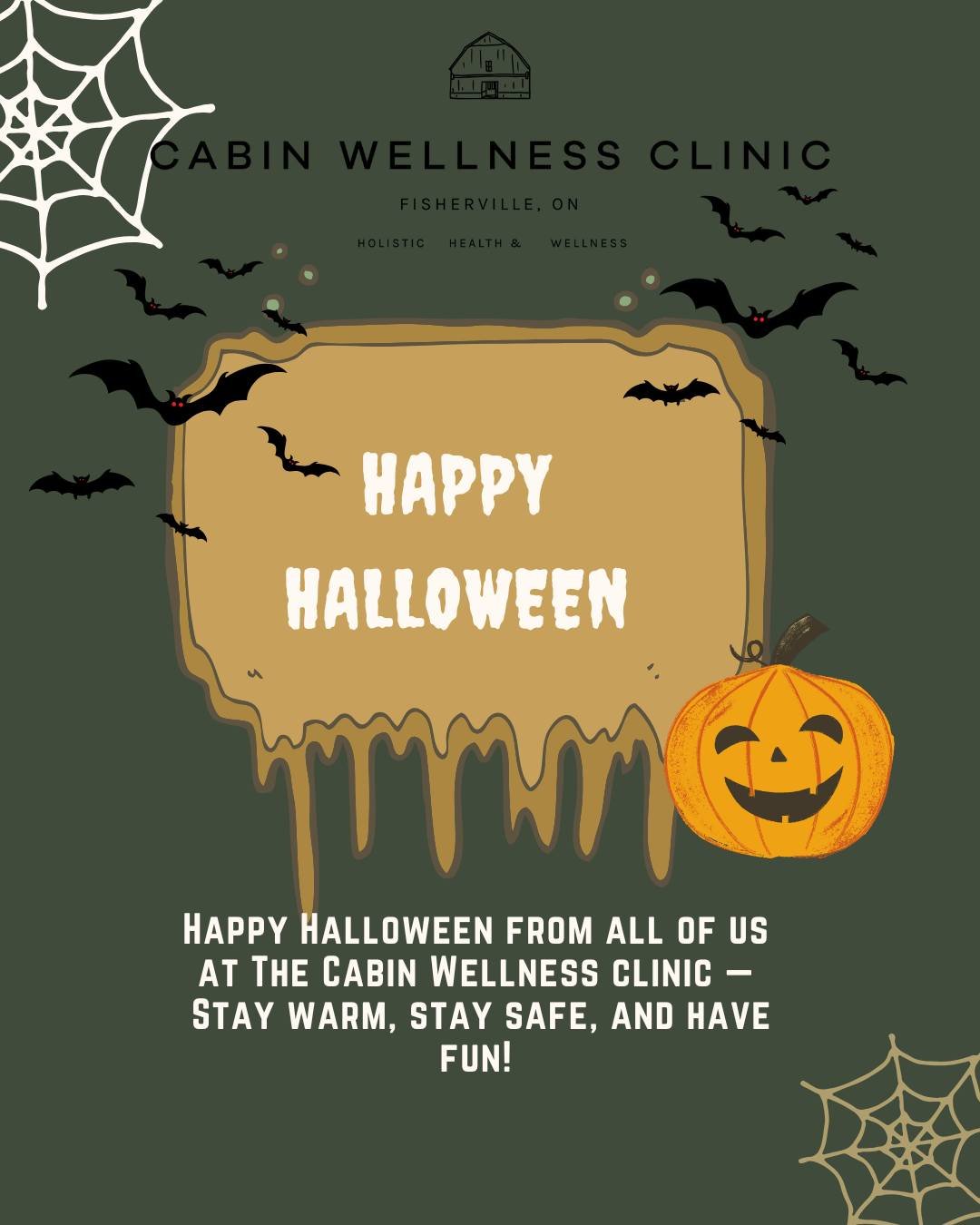 🎃Wishing you a cozy, safe, and happy Halloween from all of us at The Cabin Wellness Clinic.

Enjoy the magic, the treats, and a little spooky fun tonight! 🎃✨

#HappyHalloween #CabinWellness #HaldimandWellness #LocalWellness #FallVibes #SpookySeason