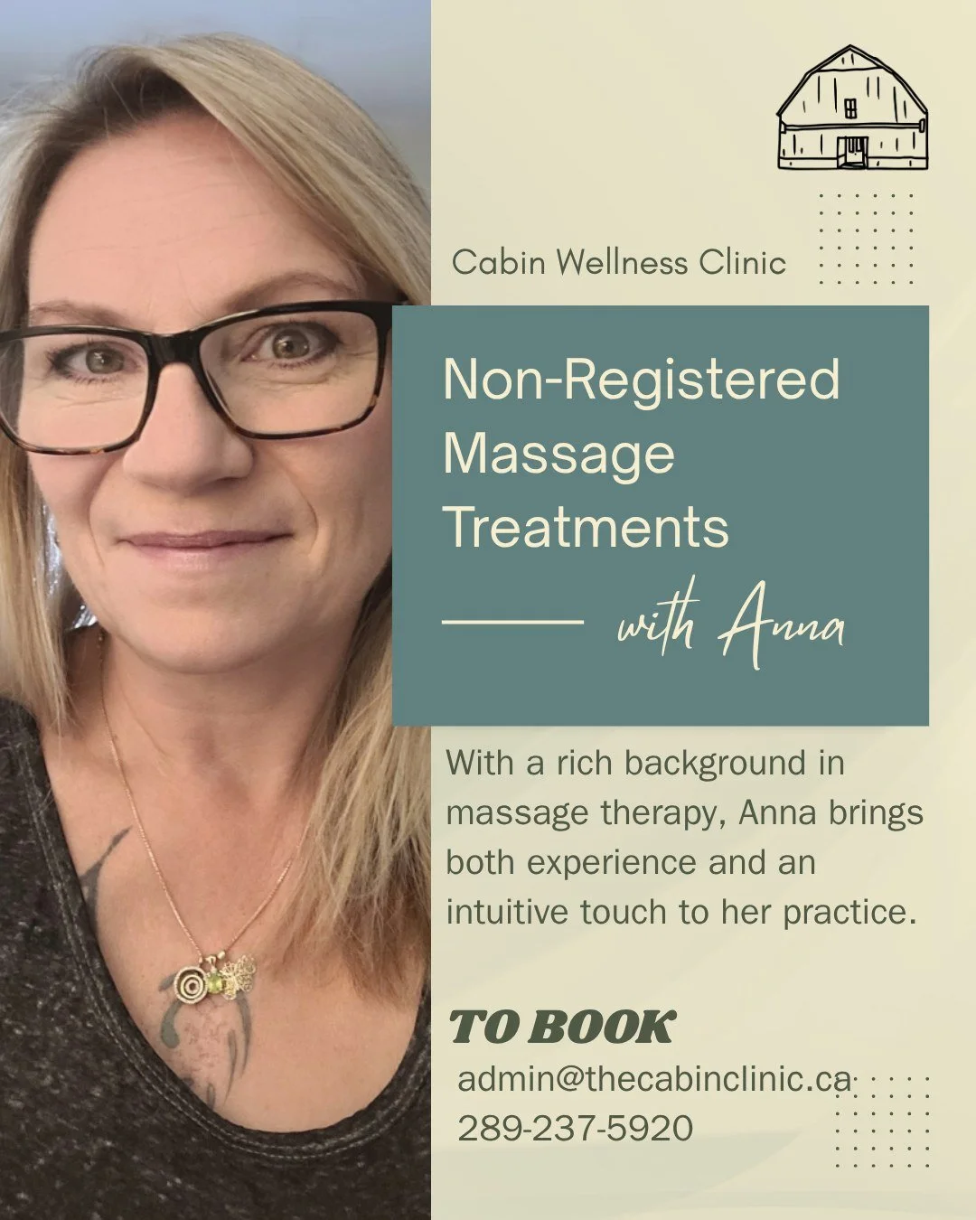✨ Non-Registered Massage Treatments with Anna! ✨

Anna offers non-registered massage treatments at a lower price point, making wellness more accessible while still delivering a deeply calming and intuitive experience.

With her extensive background i