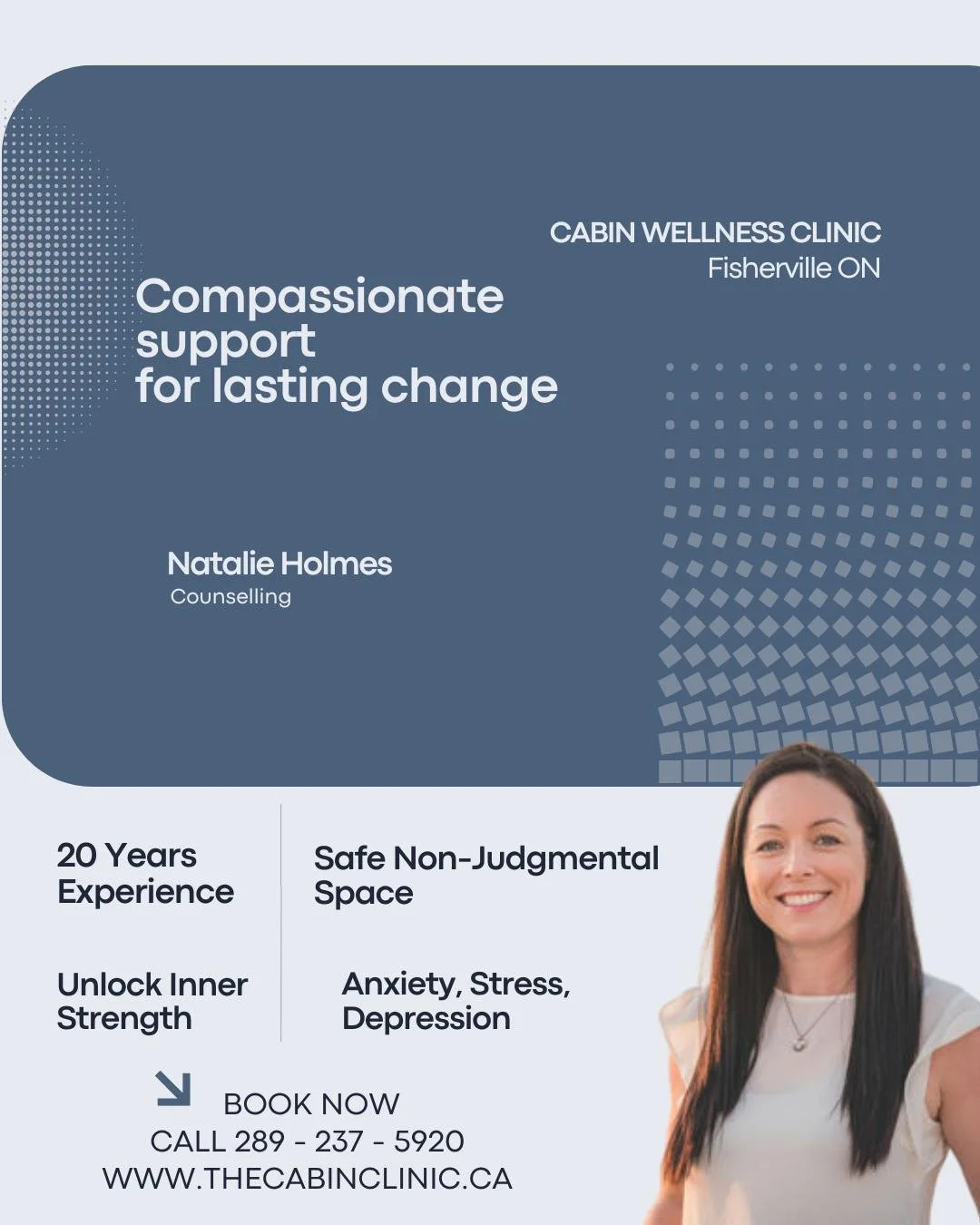 Compassionate support for lasting change.

Natalie Holmes offers a calm, non-judgmental counselling space grounded in experience, insight, and genuine care. With over 20 years in the field, her approach supports deeper understanding, emotional resili