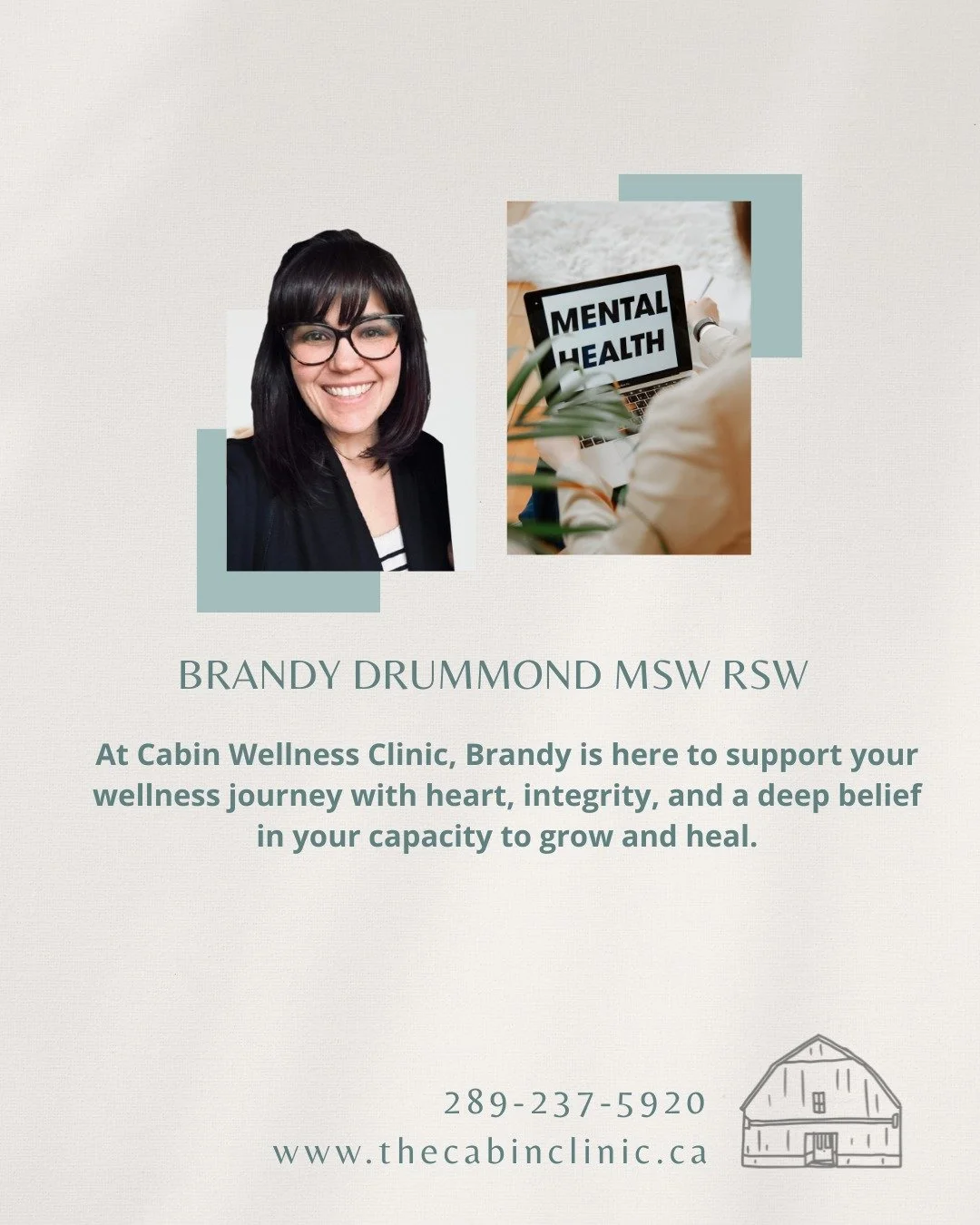 ✨ Meet Brandy Drummond, MSW, RSW ✨

At The Cabin Wellness Clinic, Brandy offers a supportive, client-centered space where you are met with empathy, integrity, and genuine care. Her approach honours your unique experiences and supports you in building