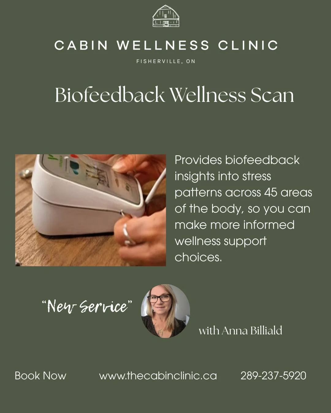 NEW AT THE CABIN - The Biofeedback Wellness Scan!

This non-invasive scan uses gentle electromagnetic pulses to gather biofeedback from the body, highlighting stress and imbalance patterns across multiple systems and areas of the body.

The informati