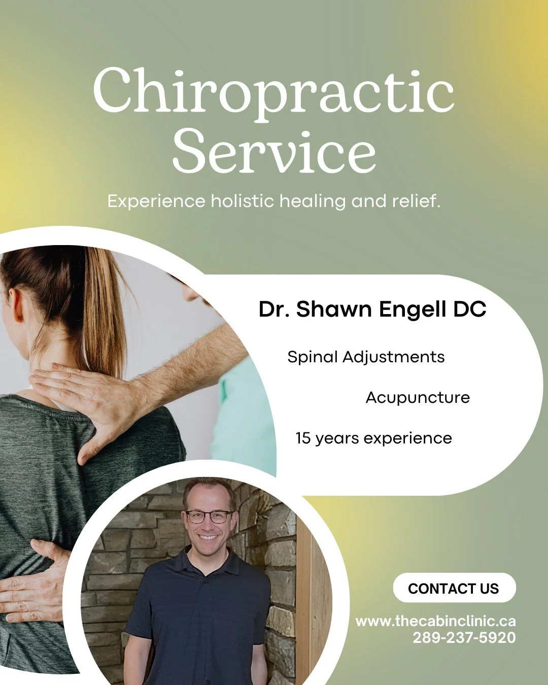 ✨ Chiropractic &amp; Acupuncture Care for Whole-Body Wellness ✨

Experience holistic healing designed to support your body, reduce pain, and restore balance. With over 15 years of experience, Dr. Shawn Engell, DC provides personalized care through ch