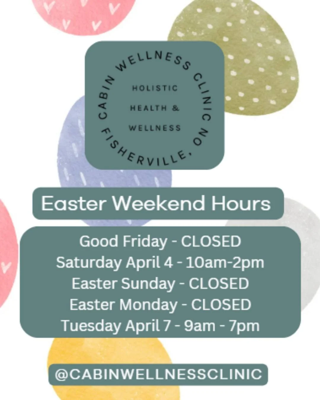 🐣🌷 Easter Weekend Hours 🌷🐣

Just a quick heads up for the long weekend so you can plan your visits with us:

✨ Good Friday &ndash; CLOSED
✨ Saturday &ndash; 10am&ndash;2pm
✨ Easter Sunday &ndash; CLOSED
✨ Easter Monday &ndash; CLOSED
✨ Tuesday &n