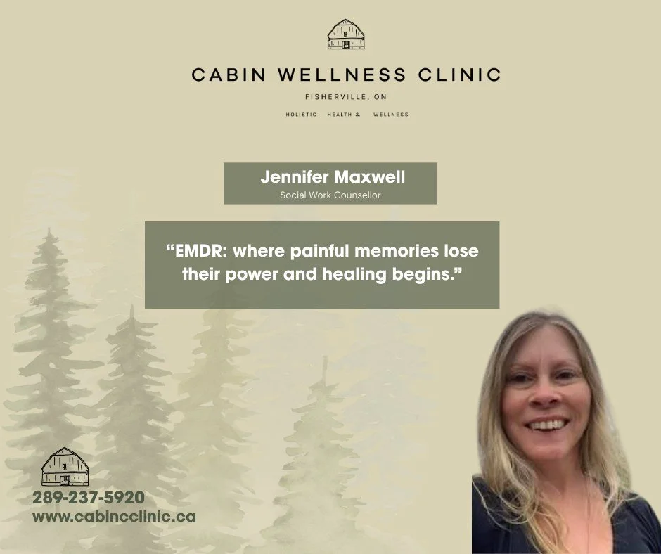 Jennifer Maxwell 💛

Jennifer is one of our amazing counsellor at Cabin Wellness Clinic, offering EMDR therapy&mdash;a gentle way to help your mind process and release difficult memories or emotions.

Through guided techniques, EMDR helps your brain 