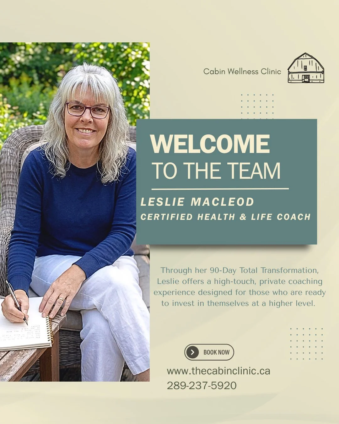 We&rsquo;re so excited to welcome Leslie MacLeod, Certified Health &amp; Life Coach to the Cabin Wellness team! 🌿✨

Leslie brings a compassionate, personalized approach to helping you create balance, build healthier habits, and achieve your wellness