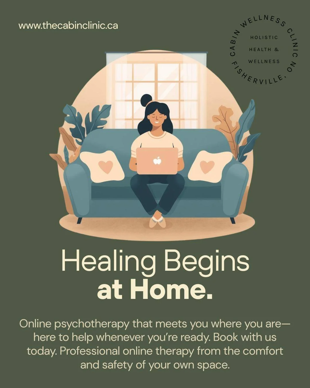 Wherever you are, support is within reach. 💻

Online psychotherapy that fits your life&mdash;safe, private, and on your schedule. You don&rsquo;t have to do it alone.

Here to help when you&rsquo;re ready. Book with us today.
www.thecabinclinic.ca
2