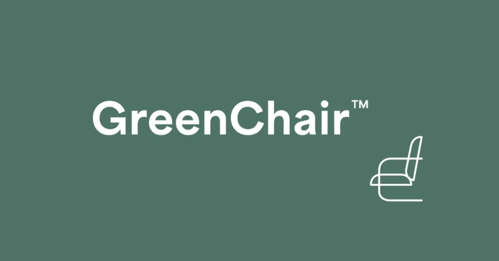 GreenChair brand logo on a green background, with a simple line drawing of an office chair on the right side.