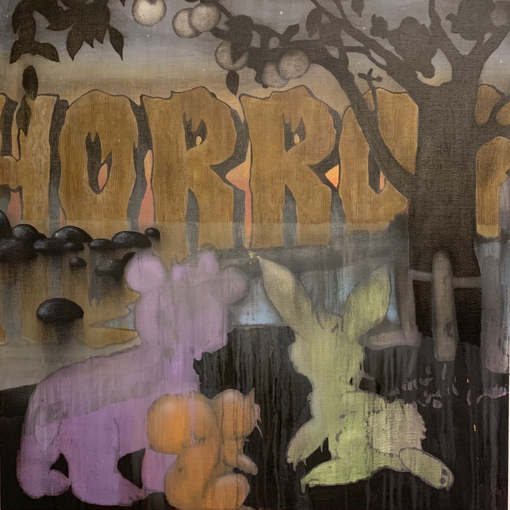 horror 2021 oil on canvas 48 x 48 ins