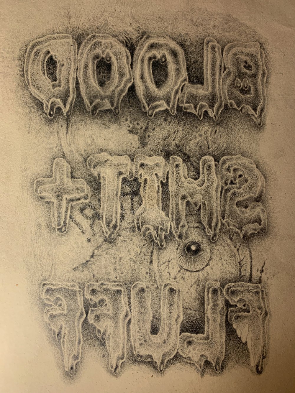 blood shit + fluff 2023 pencil on paper 11 x 8 ins