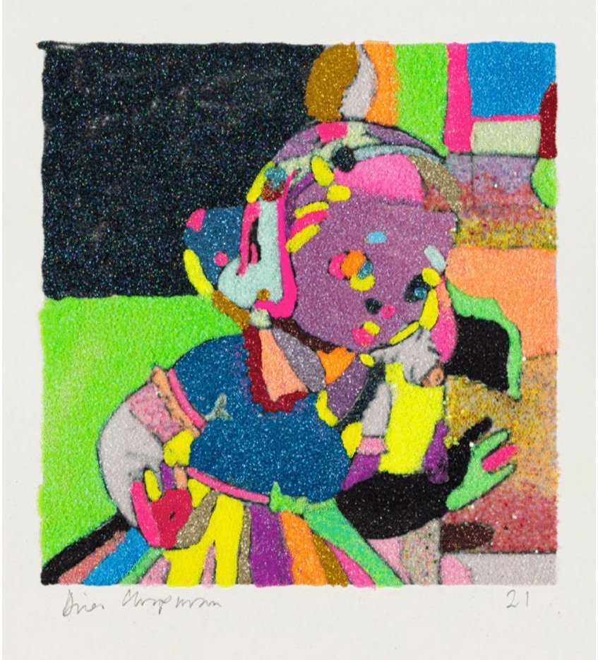 cow/girl 2 2021 glitter on paper 11 x 8 ins