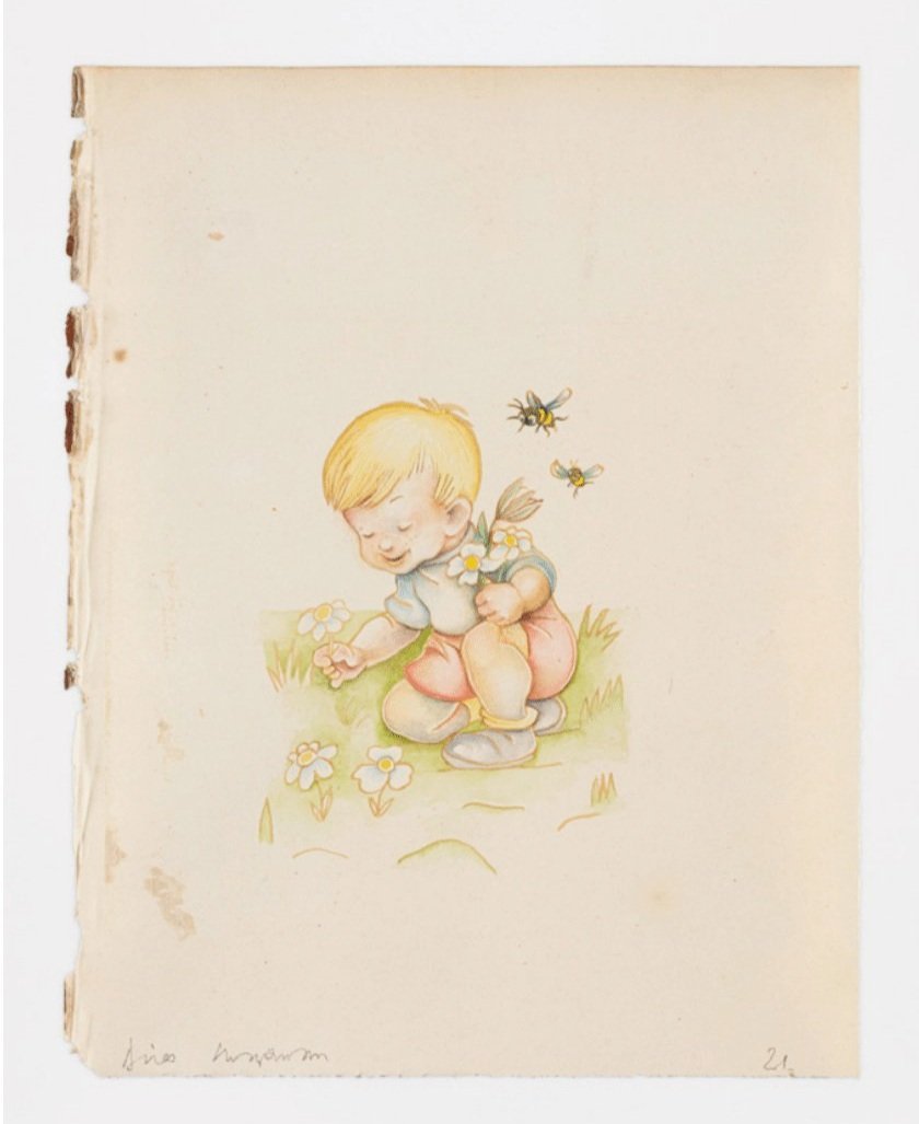 boy with bees 2021 watercolour on paper 11 x 8 ins