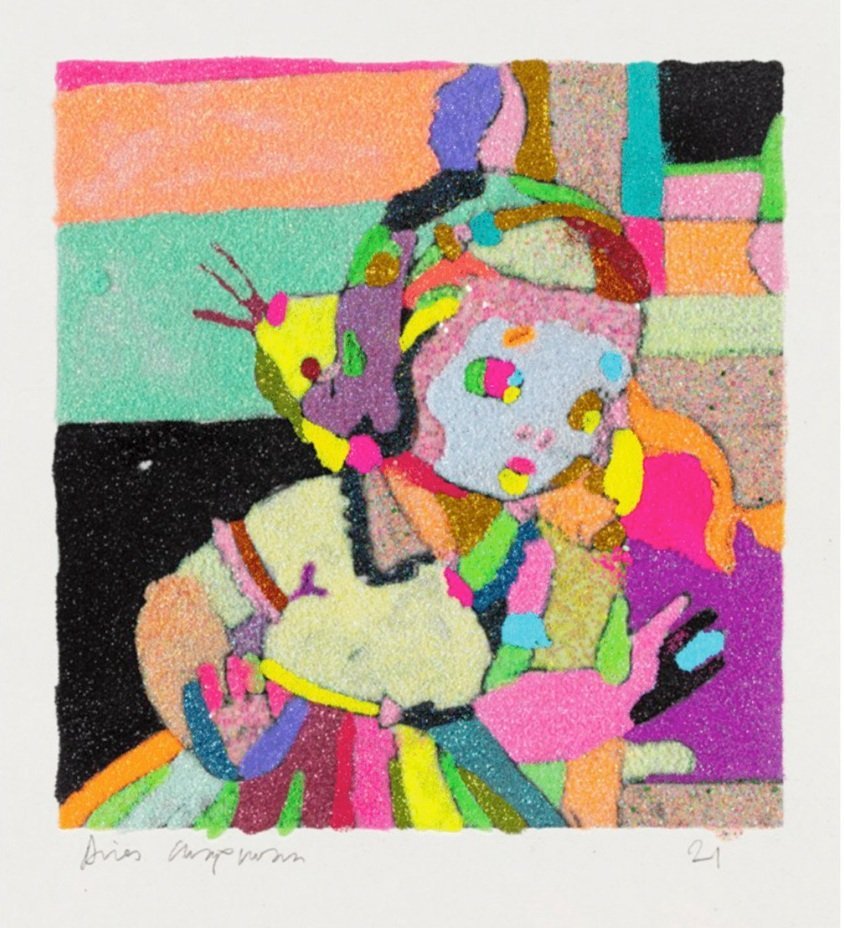 cow/girl 2 2021 glitter on paper 11 x 8 ins