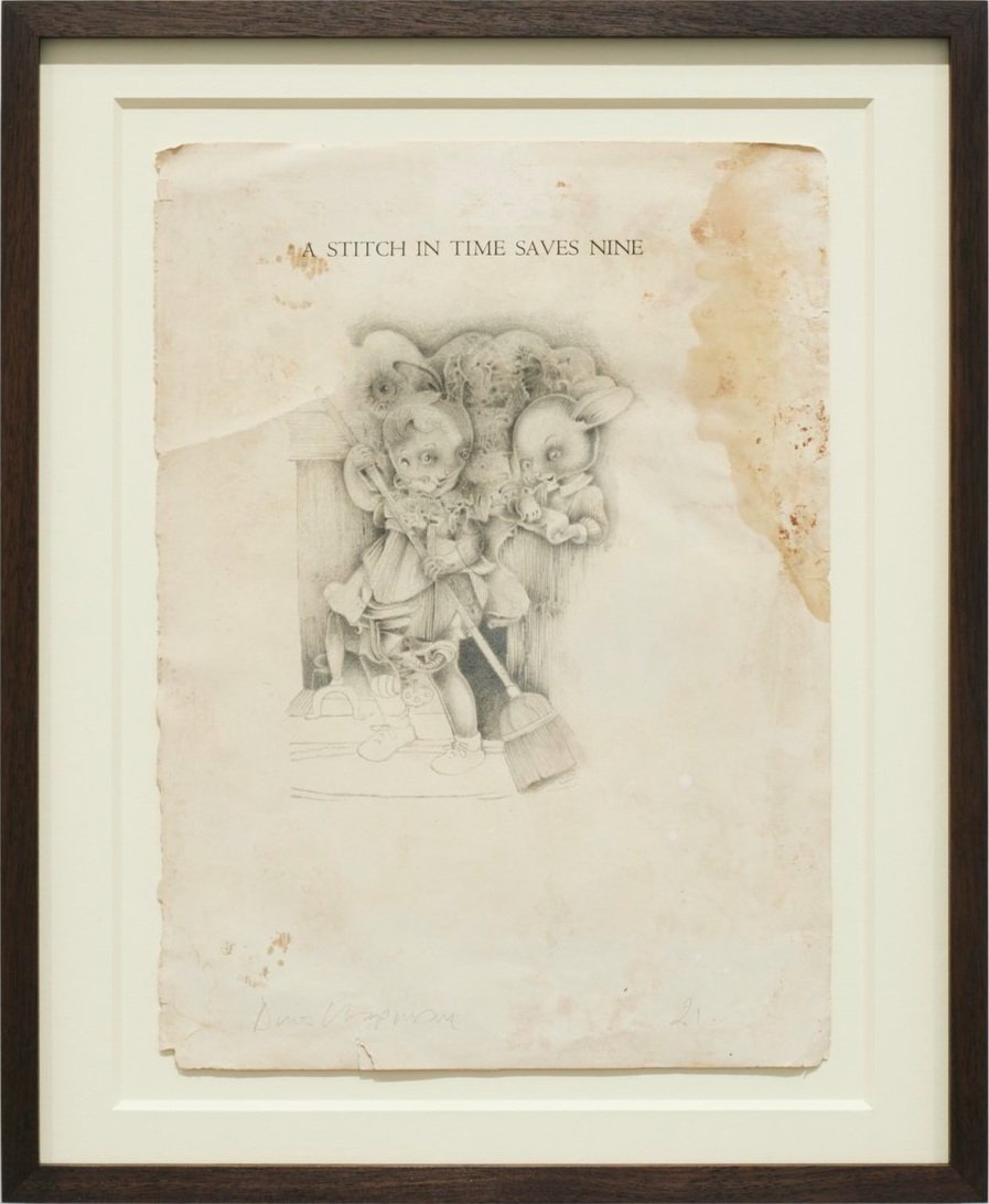 a stitch in time 2020 pencil on paper 11 x 8 ins
