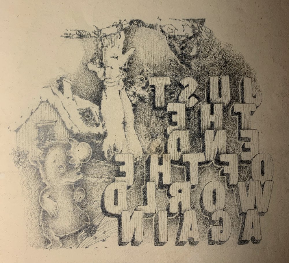 just the end of the world again 2021 pencil on paper 11 x 8 ins