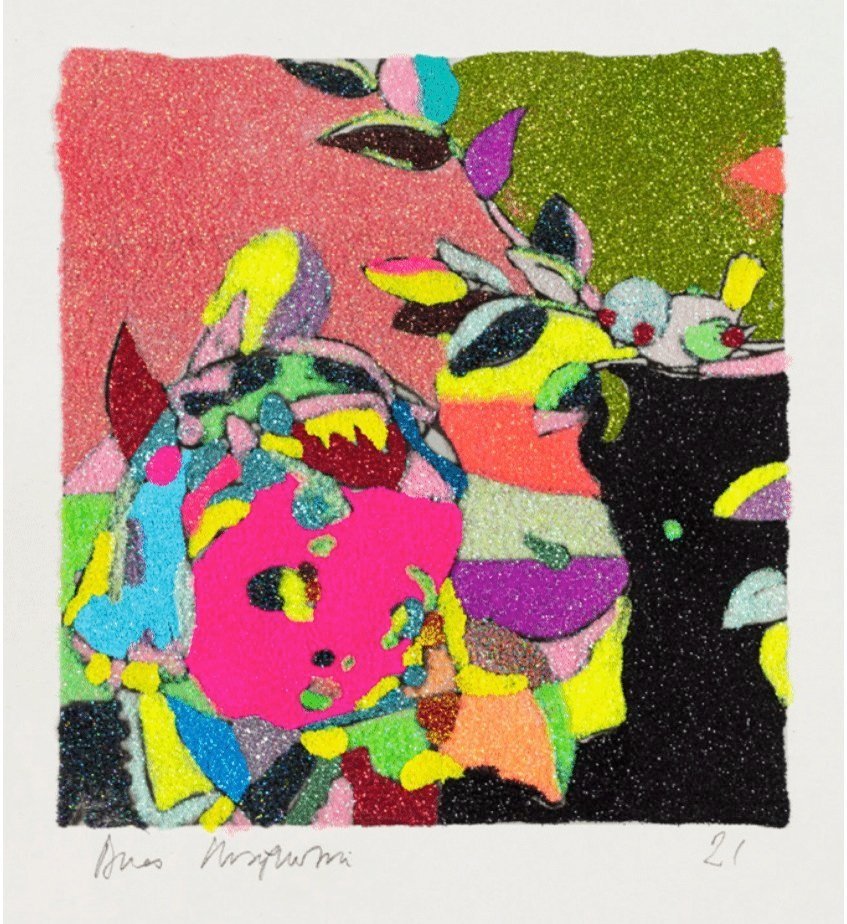 horse/girl 1 2021 glitter on paper 11 x 8 ins