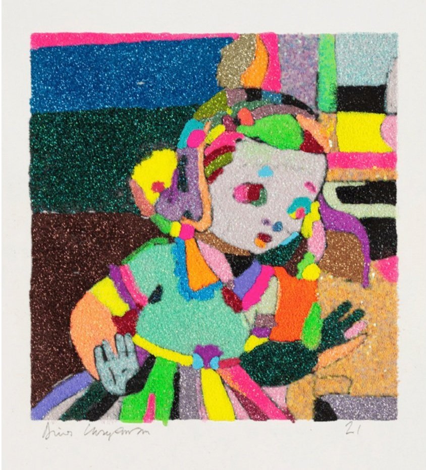 cow/girl 1 2021 glitter on paper 11 x 8 ins
