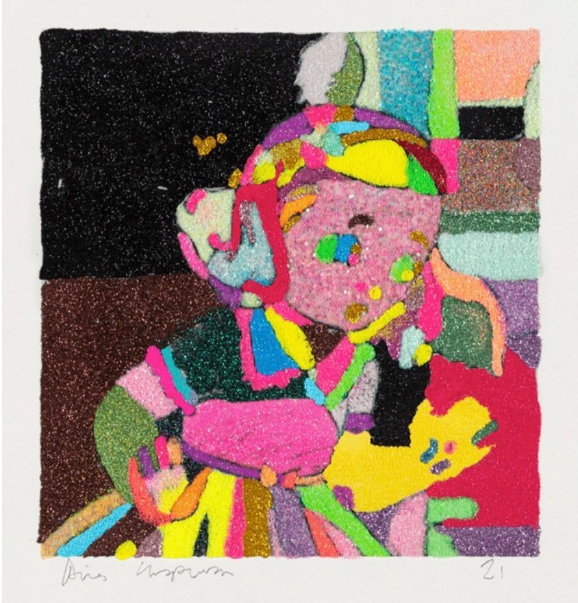 cow/girl 3 2021 glitter on paper 11 x 8 ins