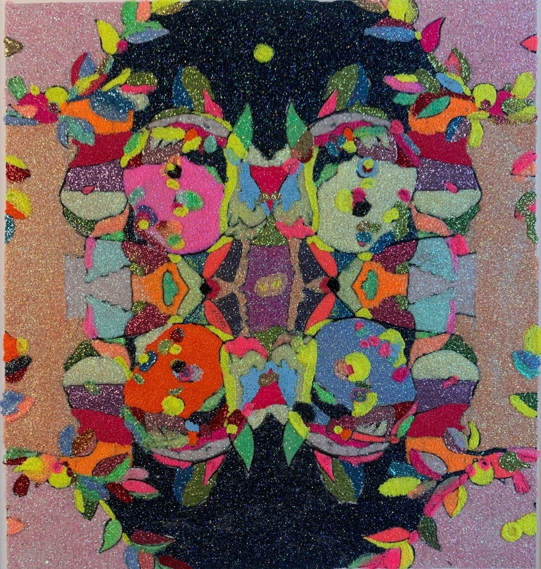 rorschach 2021 glitter on board 8 x 8 ins