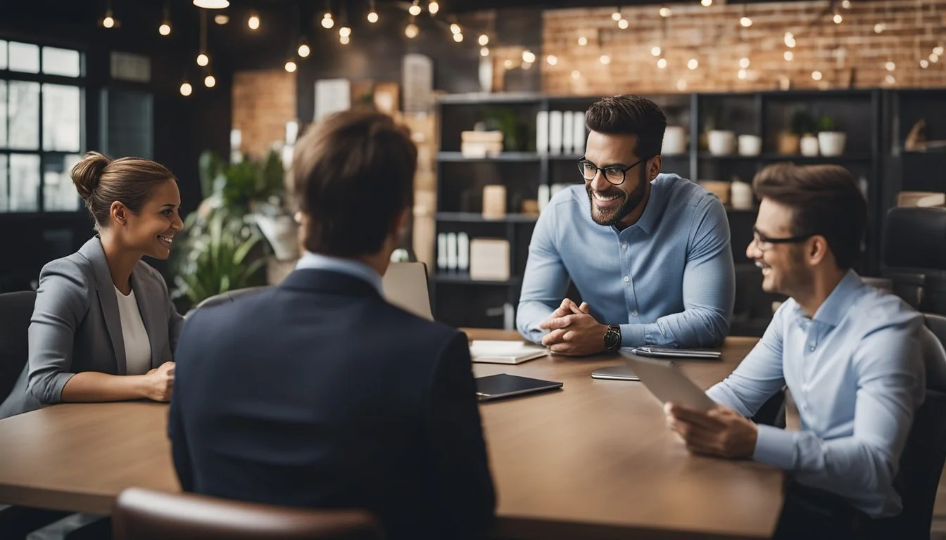 Small business owners meet with bankers to evaluate services and options