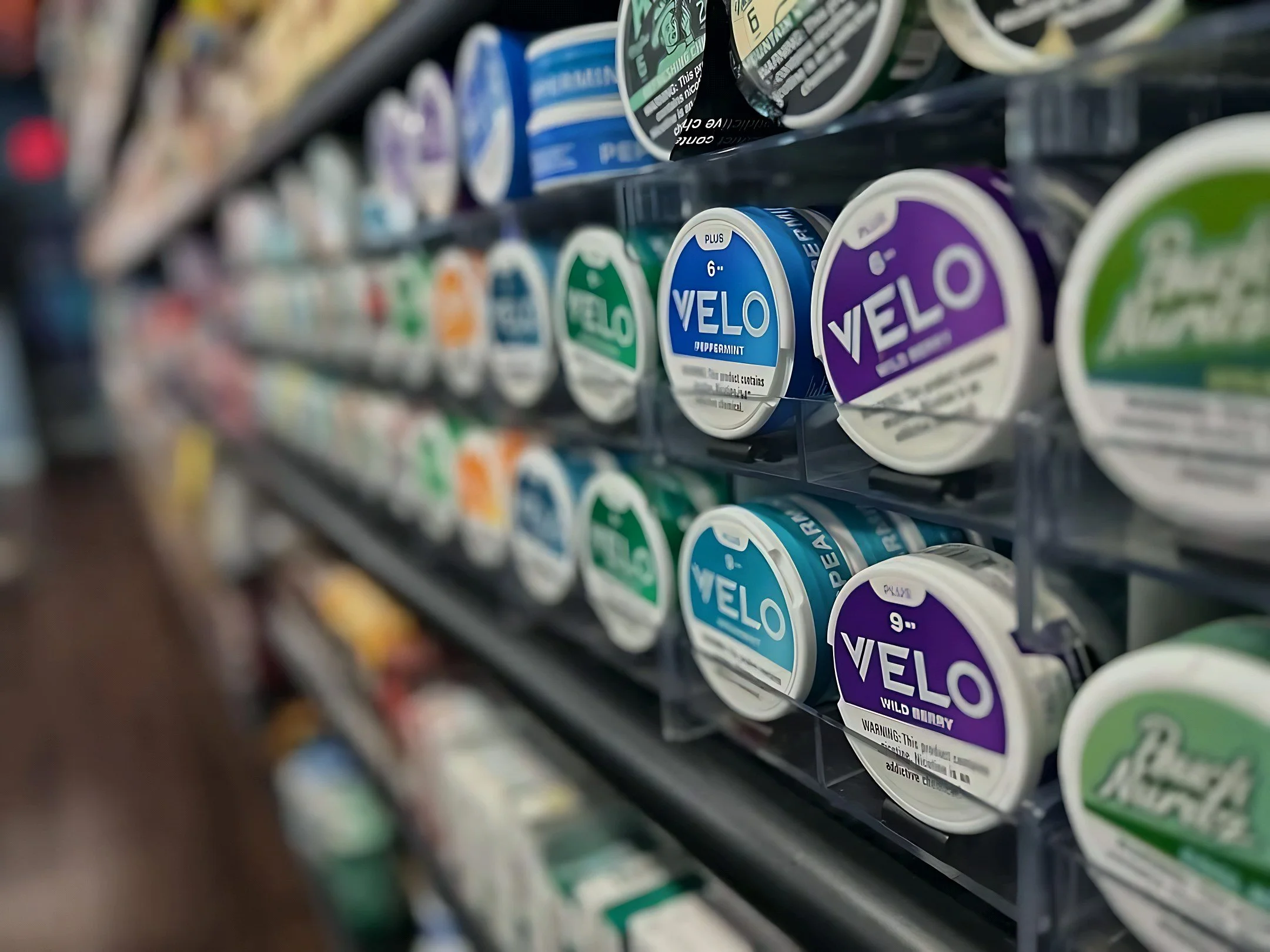 Velo nicotine pouches wall at Smoke Hub