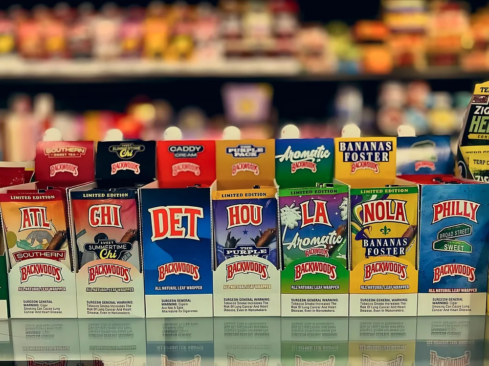 Cigarillos and wraps display at Smoke Hub