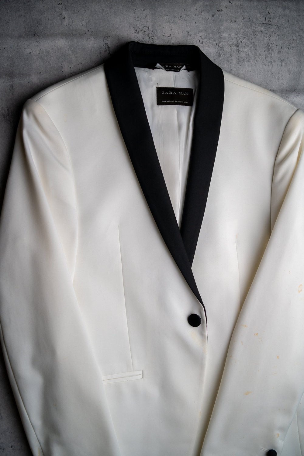 White with Black Slim Lapel Tuxedo-Style Jacket by Zara — GoWardrobe