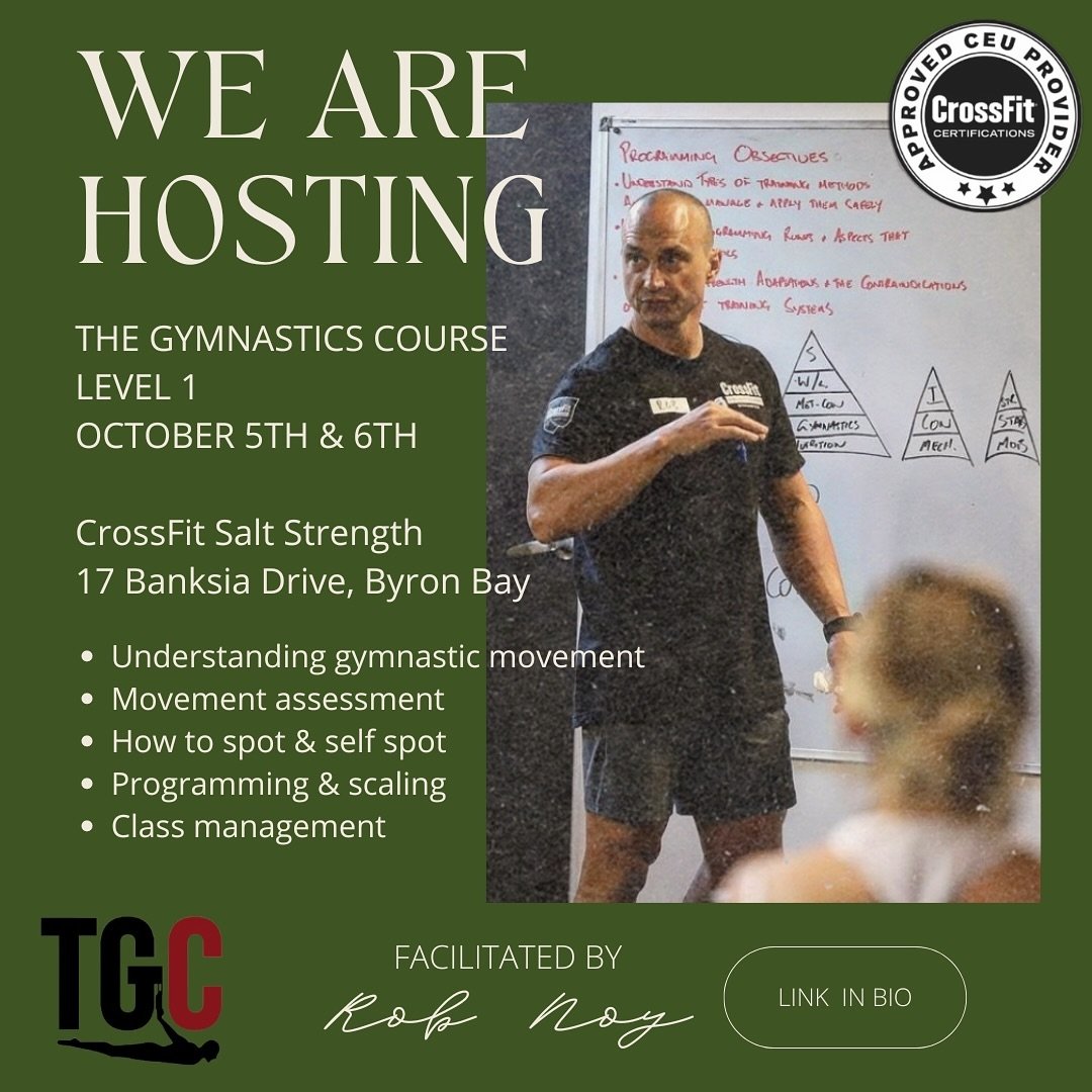 We are very excited to be hosting The Gymnastics Course Level 1 at Salt Strength on the 5th &amp; 6th October.
Facilitated by Rob Noy from @crossfit_crossaxed the 2 day course will cover 

✖️Understanding gymnastic movement
✖️Movement assessment
✖️Ho