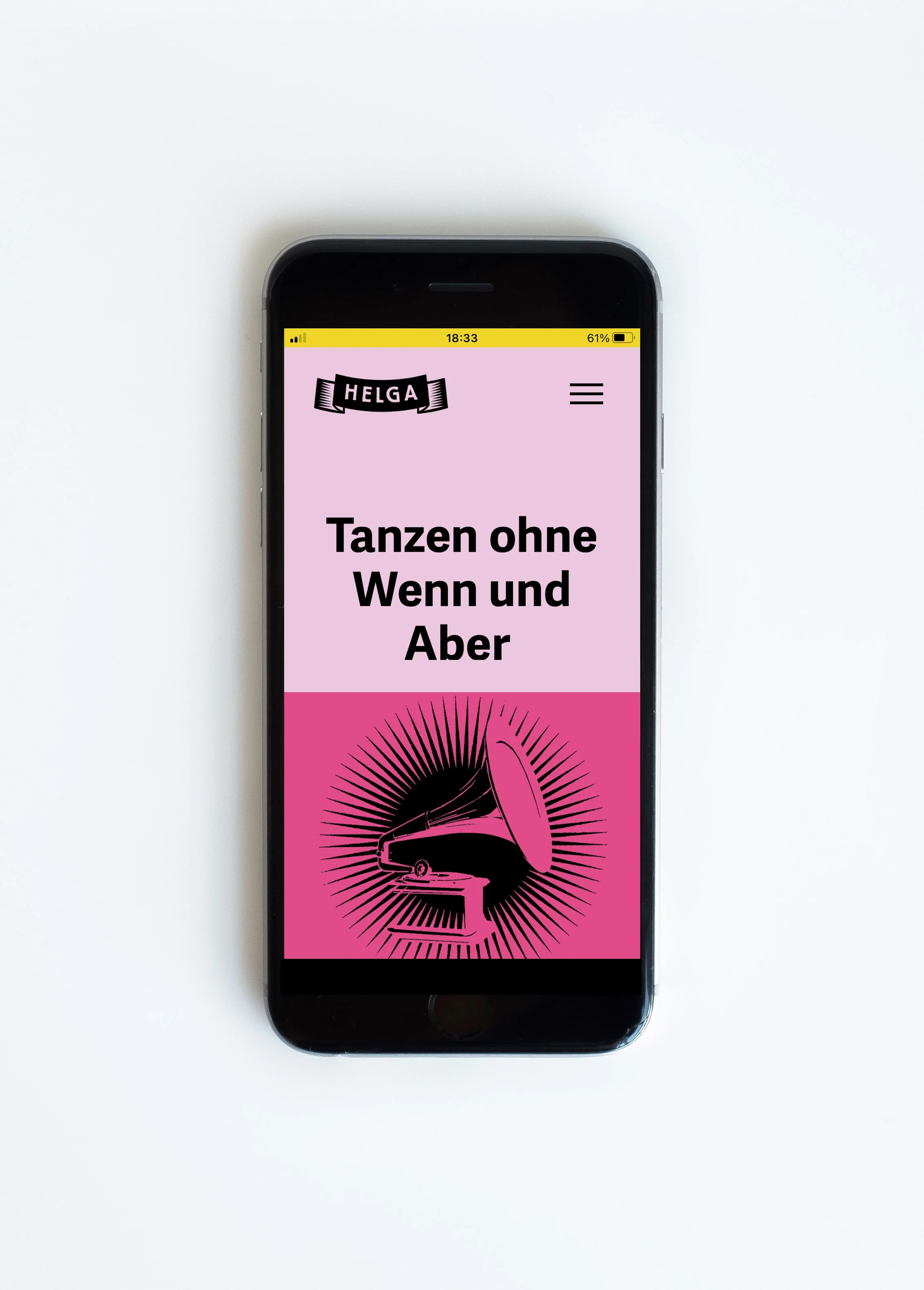 Bildschirm von iPhone mit Webseite von helgatanzt.ch