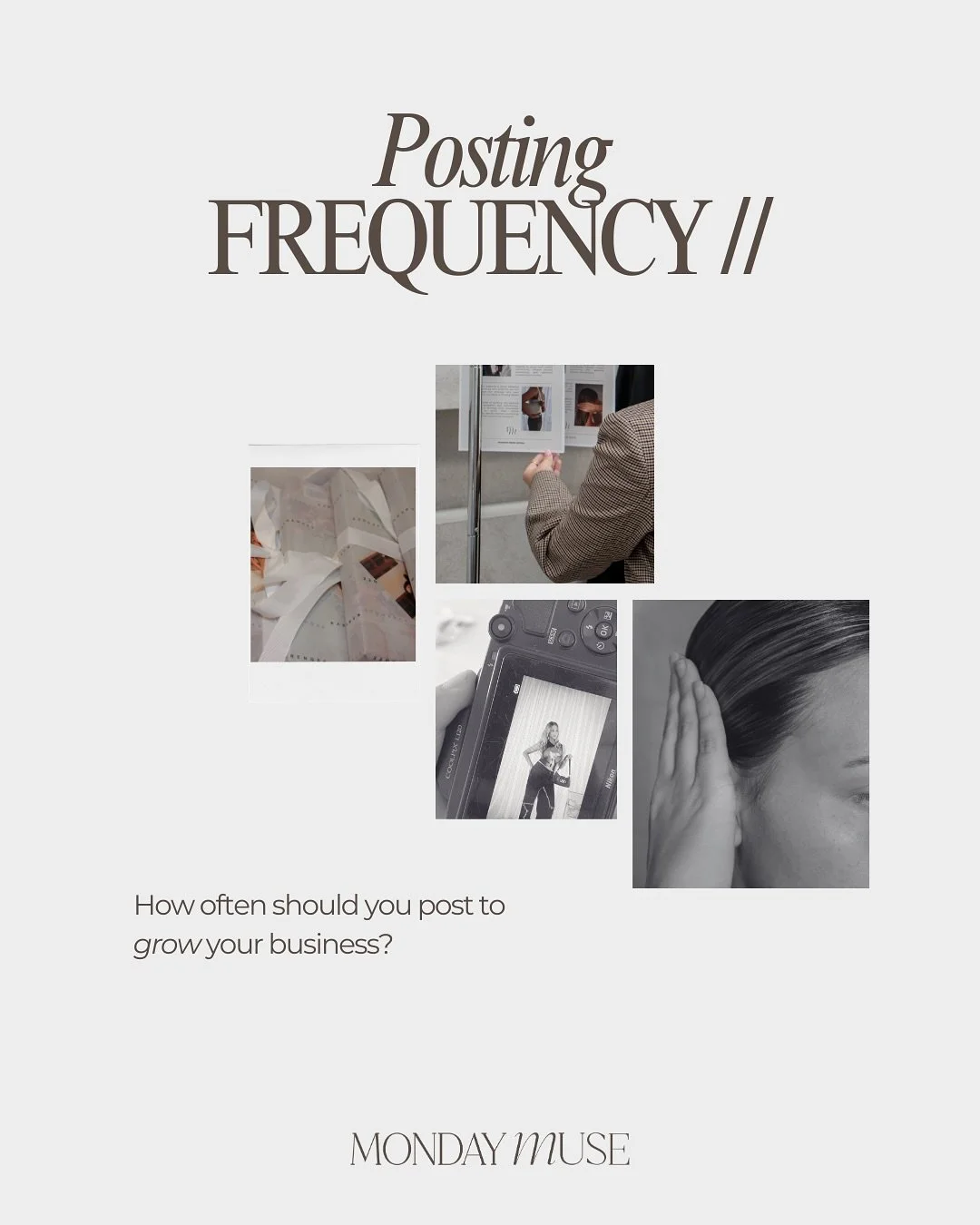 Ever wondered how often you should post on brand socials? Here&rsquo;s the Monday Muse guide to post-frequency ⬇️

For maintaining your social media presence: 3 posts per week.

For growing your community: 4 posts per week.

For accelerating growth: 