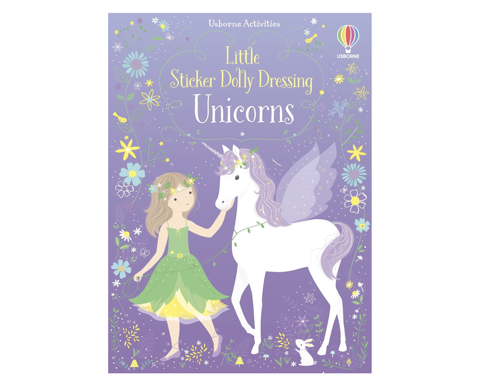 Usborne Little Sticker Dolly Dressing Unicorns sticker activity book for children, lightweight travel toy for creative play on the go