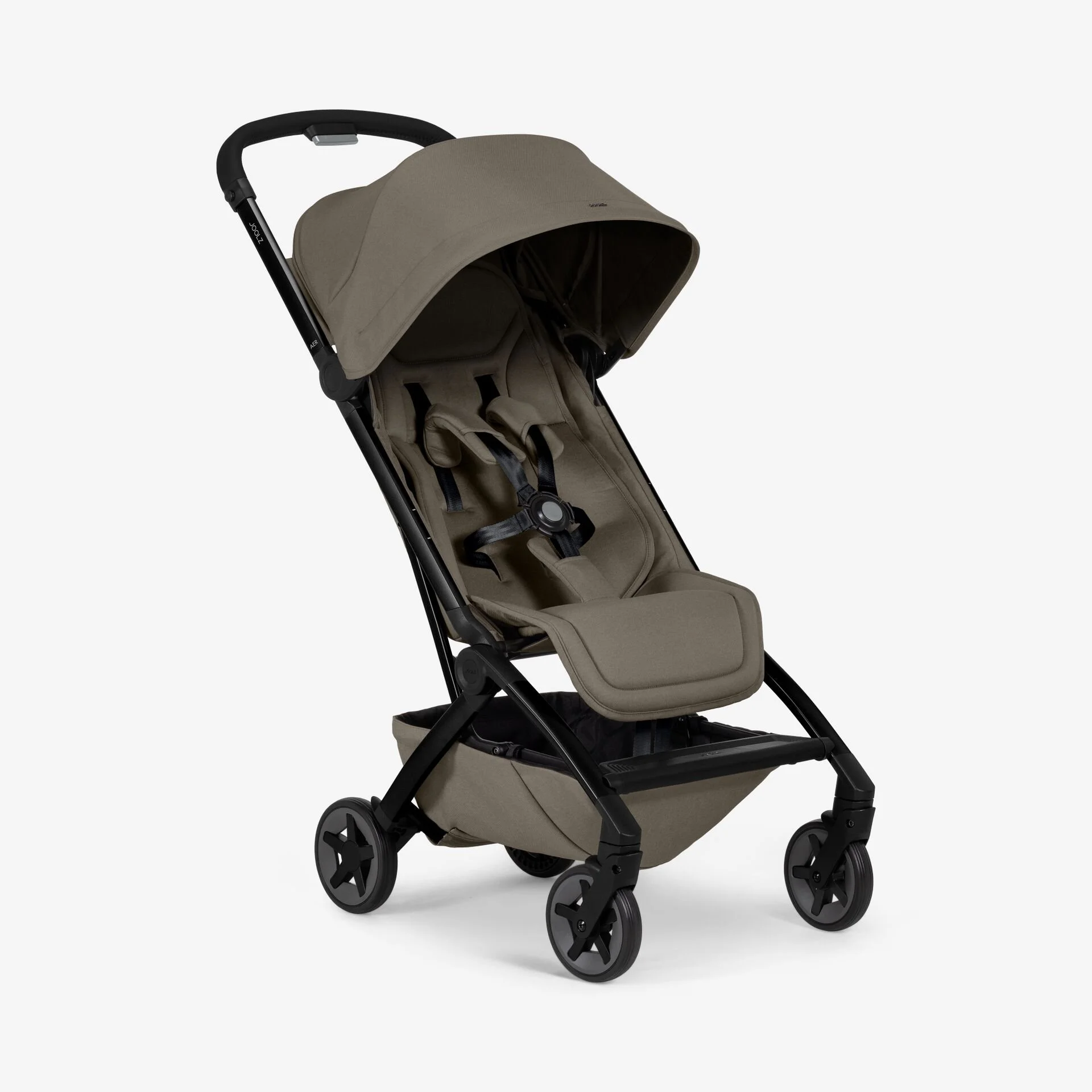 Joolz Aer2 stroller in Hazel Brown featuring a lightweight compact design, ergonomic seat, sun canopy and sleek black frame, ideal for travel and everyday parenting convenience.