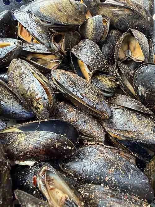 Matt Wadsworth CookMussells on the Big Egg At Kernow Fires Fire and Food event