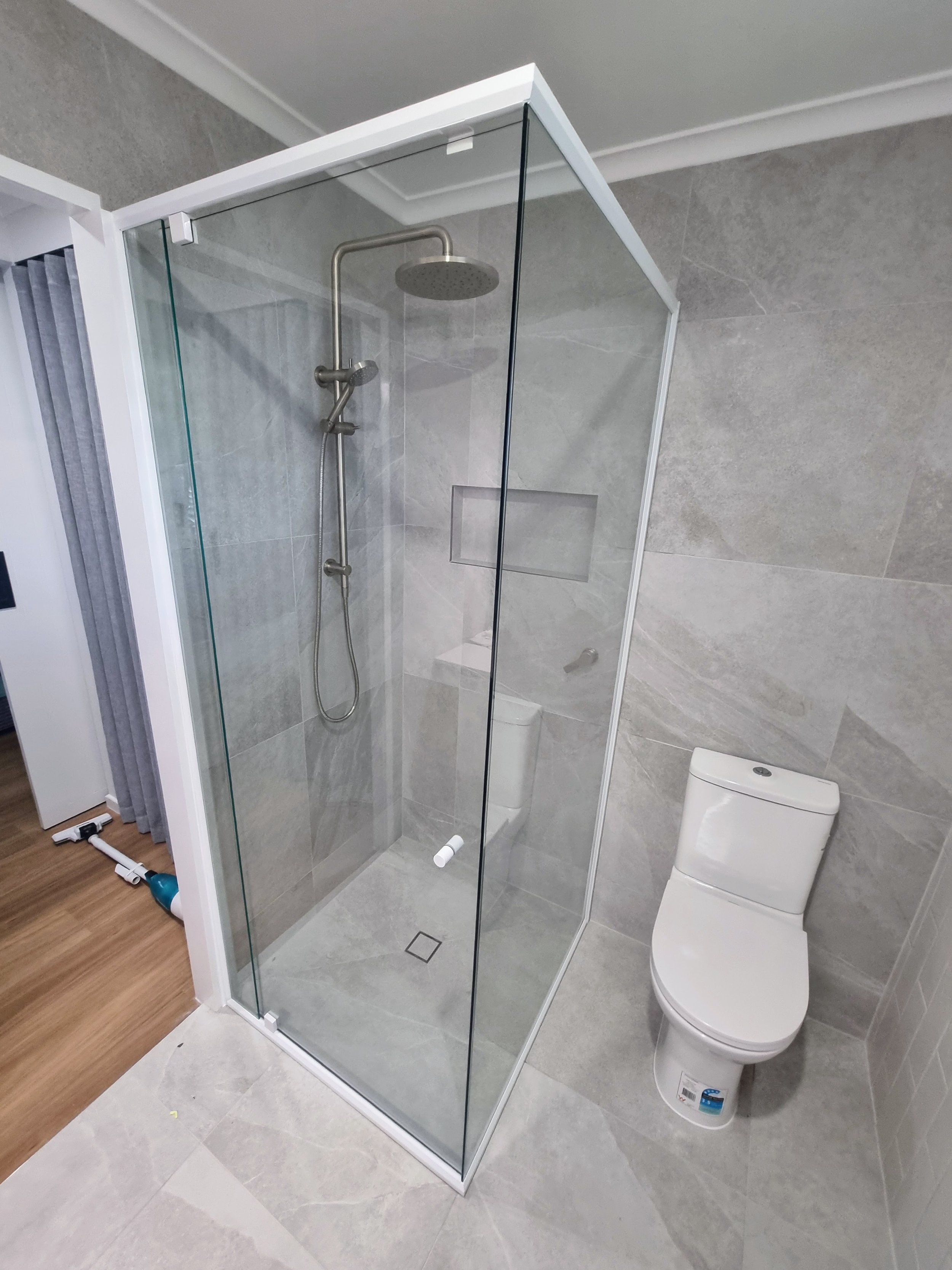 White Semi-Frameless Shower Screen Sunshine Coast